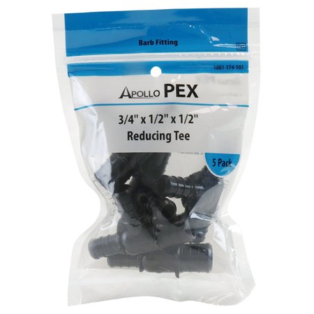 APOLLO PEX 3/4 in. x 1/2 in. x 1/2 in. Plastic PEX Barb Reducing Tee (5-Pack), 5PK PXPAT3412125PK